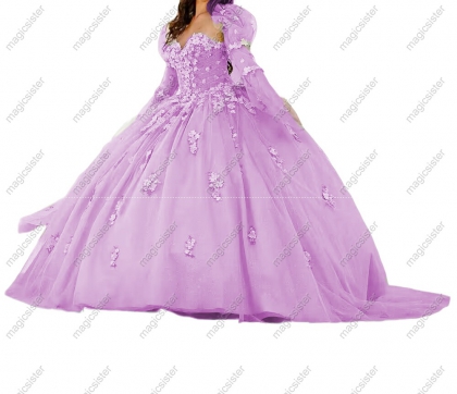 BELL SLEEVE STRAPLESS BALL GOWN