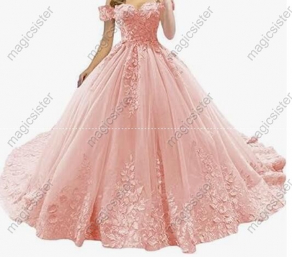 blush Beautiful luxury Hot Sale 3D Flower Lace Quinceanera Dress
