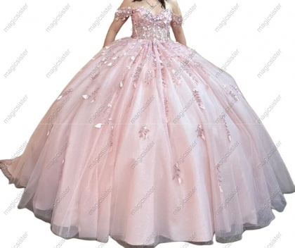 blush Factory Wholesale Glitter Floral Appliques Quinceanera Dress