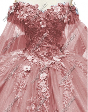 blush Factory wholesale applique shawl sleeve quinceanera dress