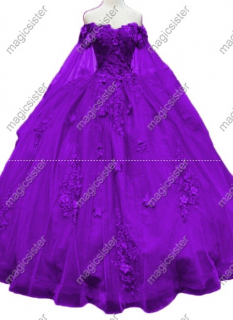 Factory wholesale applique shawl sleeve quinceanera dress
