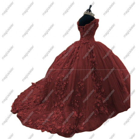 Factory wholesale quinceanera dress 3D flower off-shoulder sweet dress