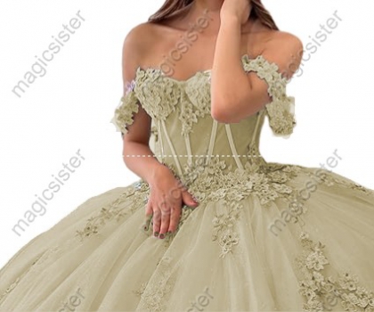 Off The Shoulder Tulle Quinceanera Dresses Ball Gown 3D Flower Lace Applique Corset
