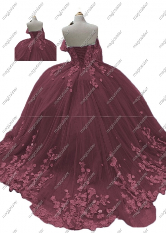 Factory wholesale 3D flower backless quinceanera dress