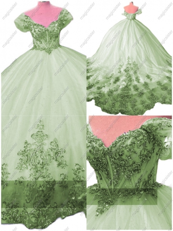 Sage Sparkly Instock Factory Wholesale Quninceanera Dress