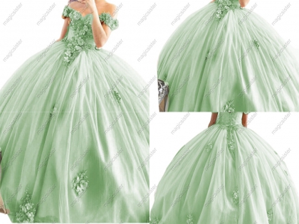 Sage Beaded Quinceanera Dresses Off Shoulder Ball Gowns Sweet