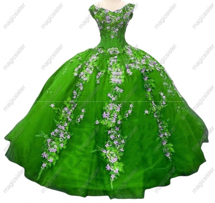 Sage Customized 3D Floral Quinceanera Dress