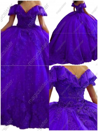 Luxury Glitter Floral Appliques Quinceanera Dress