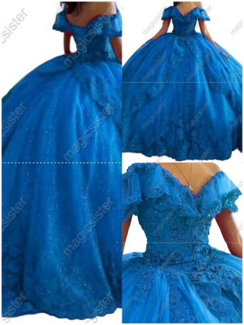 Luxury Glitter Floral Appliques Quinceanera Dress