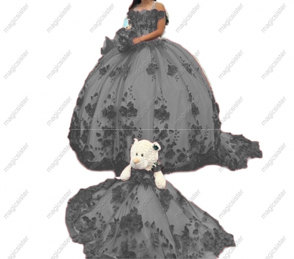 Princess Quinceanera Dresses 3D Flowers Beads Applique Lace up corset Sweet 15 Dress with bear Party Wear