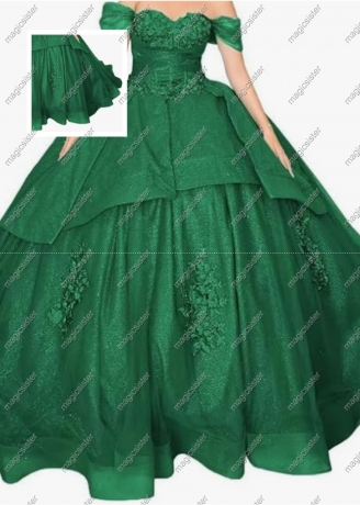 Sage Factory wholesale Instock Glitter 3D Floral Appliques Quinceanera Dress