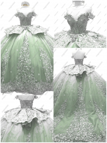 Sage Factory Wholesale 3D Pearls Embroidered Floral Quinceanera Dress