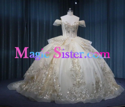 Iridescent Thick Glitter Tulle Quinceanera Dress