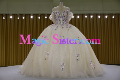 Iridescent Thick Glitter Tulle Quinceanera Dress