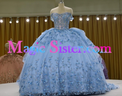 Iridescent Thick Glitter Tulle Quinceanera Dress