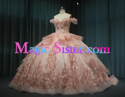 Iridescent Thick Glitter Tulle Quinceanera Dress