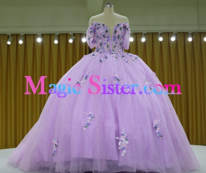 Iridescent Thick Glitter Tulle Quinceanera Dress