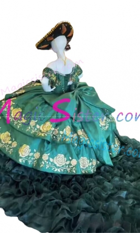 Emerald Green Charro Quinceanera Dress