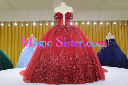 Iridescent Thick Glitter Tulle Quinceanera Dress