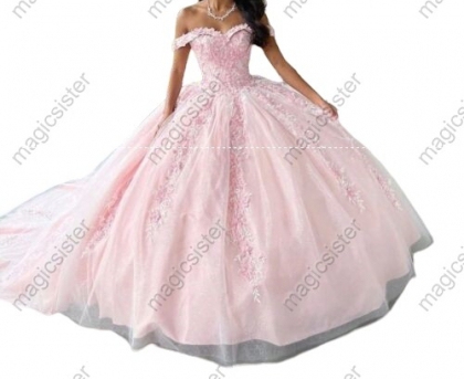 blush Sweetheart Quinceanera Dresses Ball Gown Appliques Lace Tulle