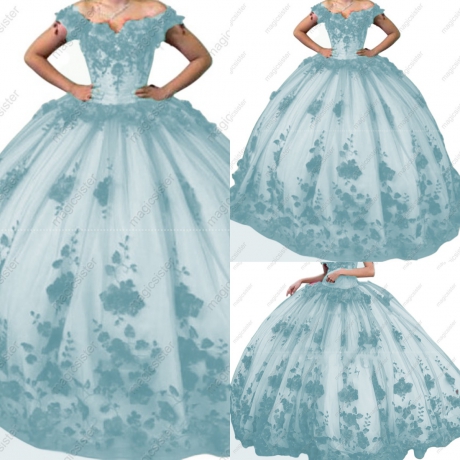 Ball Gown Quinceanera Dresses Off Shoulder Lace up Back Sweep Train 3D Floral